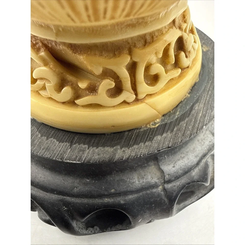 Antique Signed Chinese Carved Soapstone Vase Detailed Engraving Natural Stone11